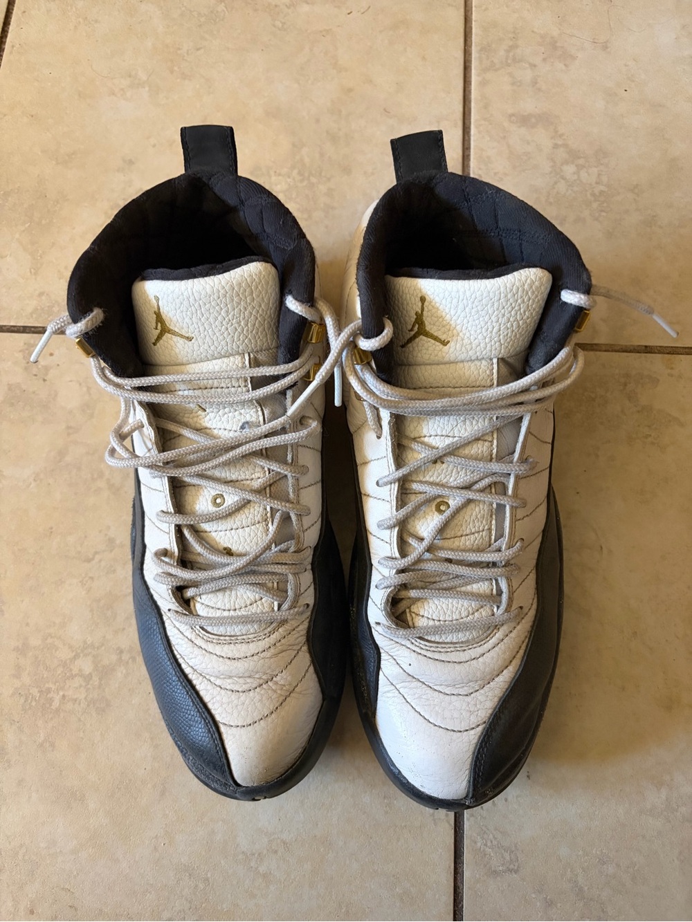 Jordan 12 Men’s Basketball Shoes in White, Black, Gold